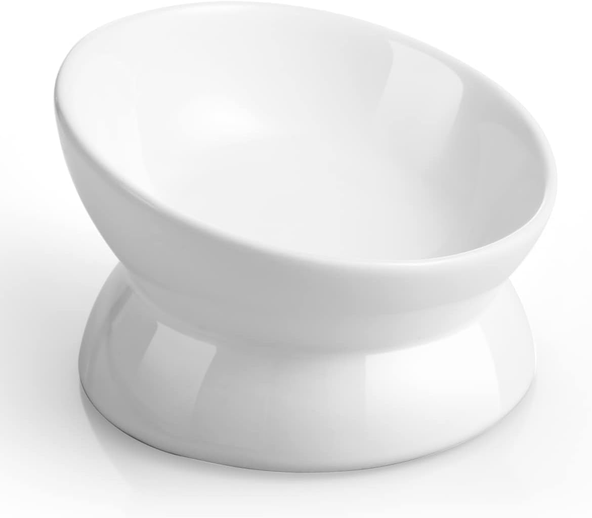 White ceramic bowl with tilted design.