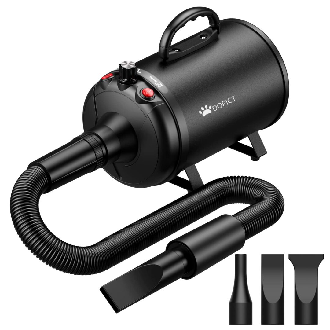 Pet hair dryer with hose and attachments.