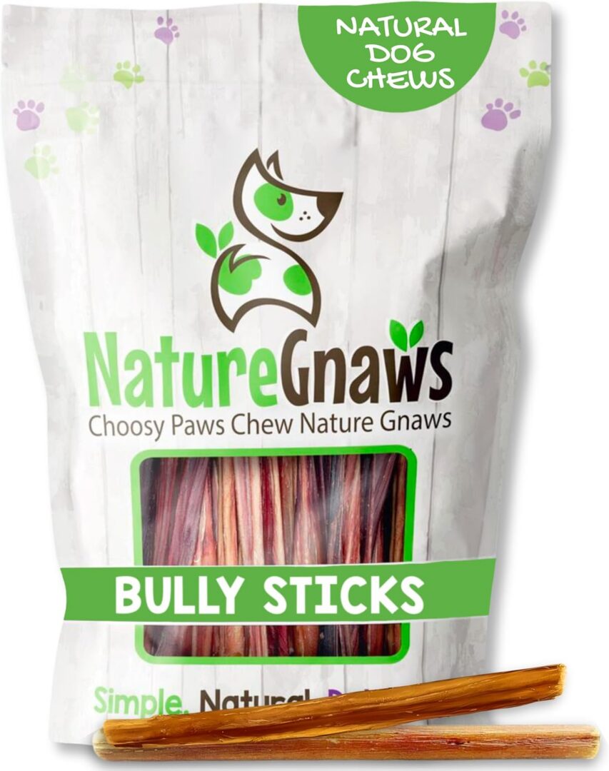 Dog chew bully sticks packaging.