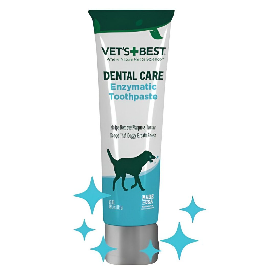 Dog toothpaste tube with sparkling effects.