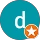 Blue circle with white letter and star.