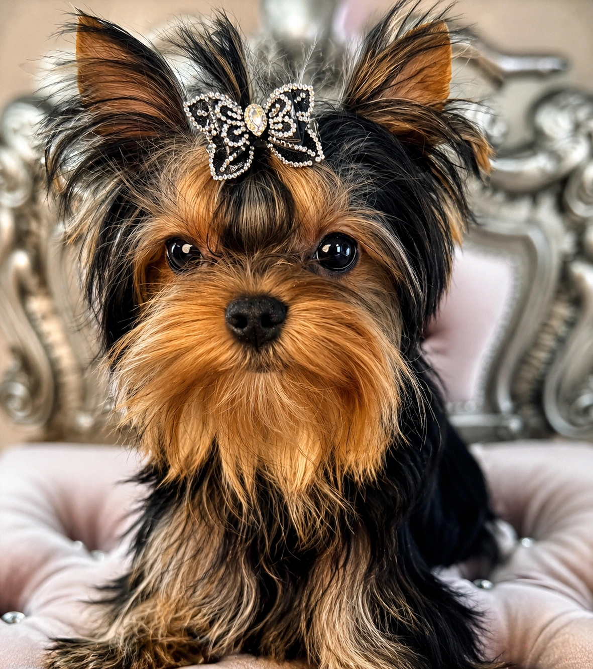 Yorkshire Terrier with a jeweled bow tie.