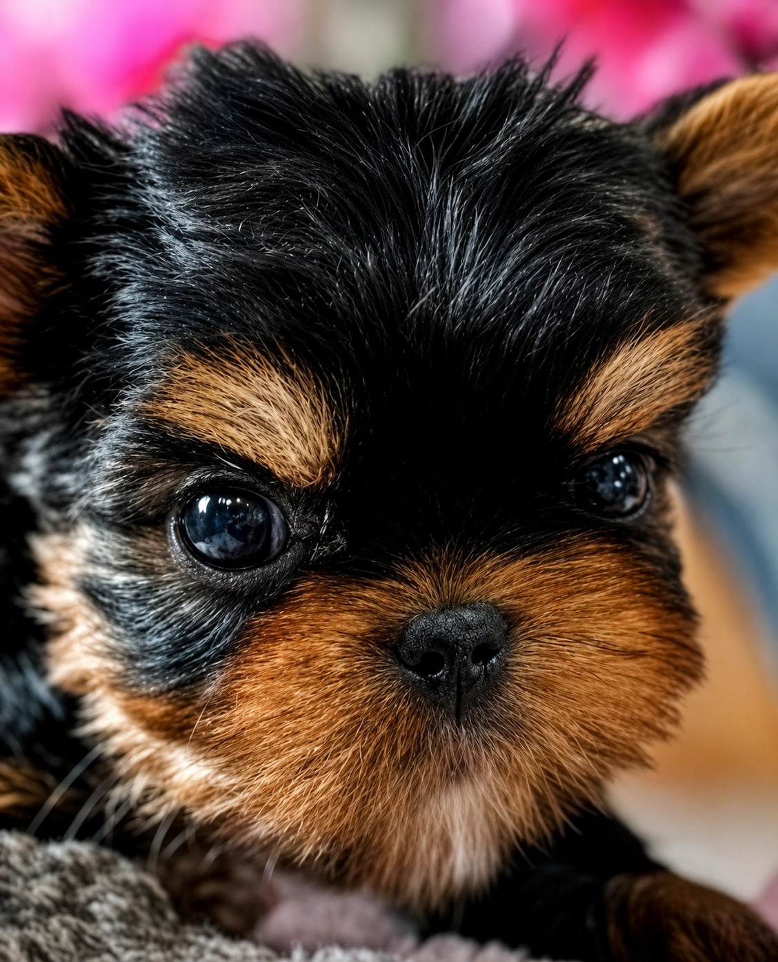 Cute Yorkshire Terrier puppy with fluffy fur.