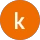 Orange circle with white lowercase letter "k".